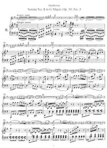 Partition de piano, violon Sonata No.8, Op.30 No.3, G Major