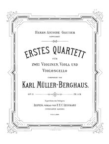 Partition violon 1, corde quatuor No.1, Op.11, C major, Müller Berghaus, Karl