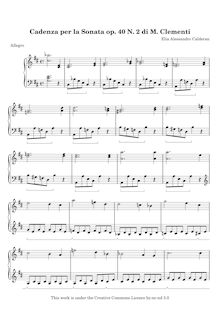Partition Cadenza per la Sonata op. 40 n. 2 di M. Clementi, Three Piano sonates, Op.40