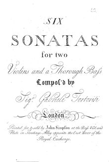 Partition violon 2, 6 sonates pour 2 violons et a Thorough basse