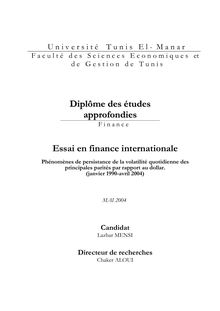 Diplôme des études approfondies Essai en finance internationale