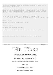 The Idler, Volume III., Issue XIII., February 1893 - An Illustrated Monthly. Edited By Jerome K. Jerome & Robert Barr