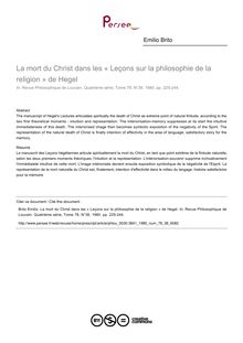 La mort du Christ dans les « Leçons sur la philosophie de la religion » de Hegel - article ; n°38 ; vol.78, pg 225-244