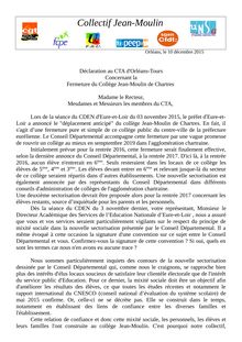 Déclaration au CTA sur la fermeture du collège Jean Moulin dans le 28