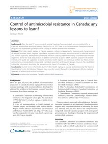 Control of antimicrobial resistance in Canada: any lessons to learn?
