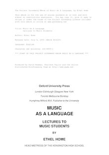 Music As A Language - Lectures to Music Students