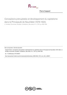 Conceptions prénuptiales et développement du capitalisme dans la Principauté de Neuchâtel (1678-1820) - article ; n°4 ; vol.29, pg 989-1008