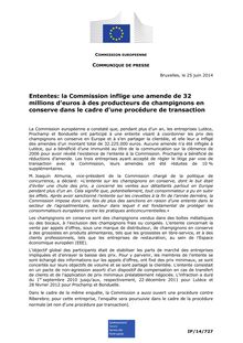 Amende Bonduelle - Décision de la Commission Européenne