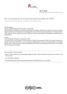 Sur le frontispice de la pharmacopée de Milan de 1698  - article ; n°253 ; vol.70, pg 87-90