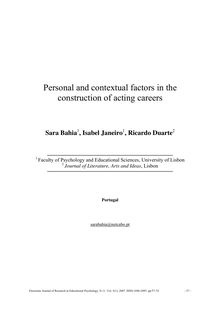 Personal and contextual factors in the construction of acting careers (Factores personales y contextuales en la construcción de carreras de teatro)