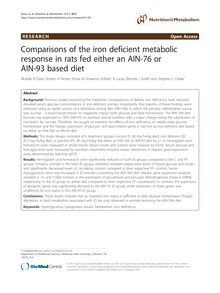 Comparisons of the iron deficient metabolic response in rats fed either an AIN-76 or AIN-93 based diet