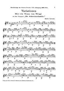 Partition , Variationen über ein tema von Weigl(aus dem singspiel Die Schweizerfamilie), 10 Petites pièces