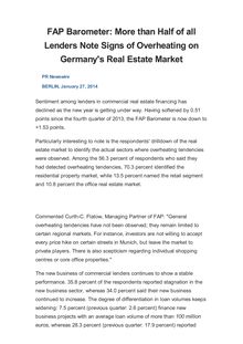 FAP Barometer: More than Half of all Lenders Note Signs of Overheating on Germany s Real Estate Market