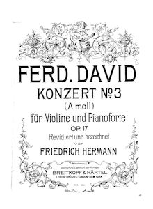 Partition de piano, violon Concerto No.3, A minor, David, Ferdinand