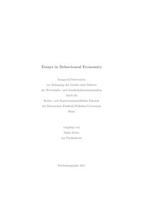 Essays in Behavioural Economics [Elektronische Ressource] / Mirko Seithe. Rechts- und Staatswissenschaftliche