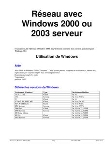 Réseau avec Windows 2000 ou 2003 serveur