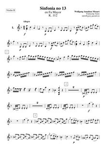Partition violons II, Symphony No.13, F major, Mozart, Wolfgang Amadeus
