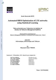 Optimisation automatique des paramètres RRM des réseaux LTE en utilisant l apprentissage statistique, Automated RRM optimization of LTE networks using statistical learning