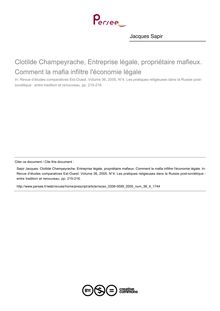 Clotilde Champeyrache, Entreprise légale, propriétaire mafieux. Comment la mafia infiltre l économie légale  ; n°4 ; vol.36, pg 215-216