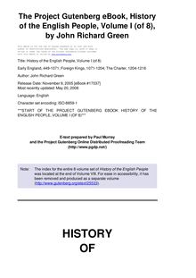 History of the English People, Volume I - Early England, 449-1071; Foreign Kings, 1071-1204; The Charter, 1204-1216