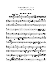 Partition violoncelles / Basses, violon Concerto No.5, Turkish Concerto