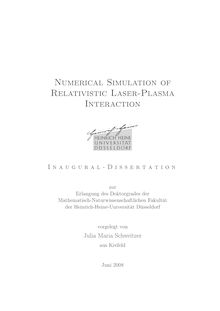Numerical simulation of relativistic laser plasma interaction [Elektronische Ressource] / vorgelegt von Julia Maria Schweitzer