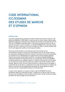 CODE INTERNATIONAL ICC/ESOMAR DES ETUDES DE MARCHE ET D OPINION