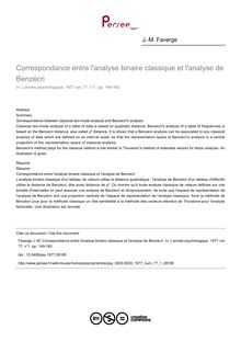 Correspondance entre l analyse binaire classique et l analyse de Benzécri - article ; n°1 ; vol.77, pg 149-160