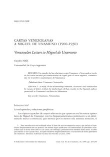 Cartas venezolanas a Miguel de Unamuno (1900-1930)