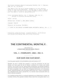The Continental Monthly, Vol. 1, No. 2, February, 1862 - Devoted To Literature And National Policy