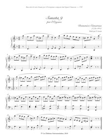 Partition Sonata 9 per l organo (D minor), sonates pour piano, Cimarosa, Domenico