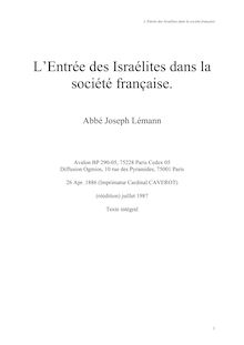 L Entrée des Israélites dans la société française.