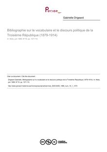 Bibliographie sur le vocabulaire et le discours politique de la Troisième République (1879-1914)  ; n°1 ; vol.19, pg 107-110