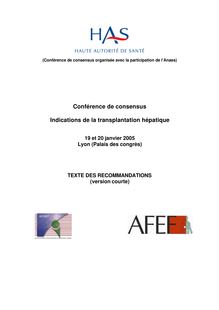 Indications de la transplantation hépatique - Transplantation hépatique - Recommandations 2005 (Version courte)