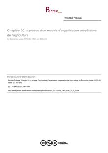 Chapitre 20. A propos d un modèle d organisation coopérative de l agriculture - article ; n°1 ; vol.79, pg 303-310