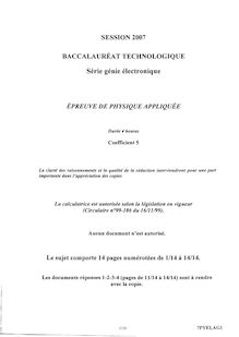 Physique Appliquée 2007 S.T.I (Génie Electrotechnique) Baccalauréat technologique