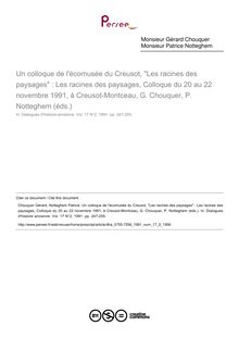 Un colloque de l écomusée du Creusot, Les racines des paysages : Les racines des paysages, Colloque du 20 au 22 novembre 1991, à Creusot-Montceau, G. Chouquer, P. Notteghem (éds.)  ; n°2 ; vol.17, pg 247-255