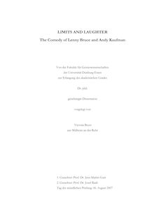 Limits and laughter [Elektronische Ressource] : the comedy of Lenny Bruce and Andy Kaufman / vorgelegt von Victoria Beyer