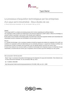 Le processus d acquisition technologique par les entreprises d un pays semi-industrialisé - Deux études de cas - article ; n°1 ; vol.26, pg 24-33
