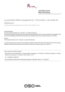 La première édition espagnole du « Formulaire » de Cadet de Gassicourt - article ; n°280 ; vol.77, pg 72-77