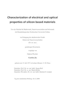 Characterization of electrical and optical properties of silicon based materials [Elektronische Ressource] / vorgelegt von Guobin Jia