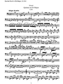 Partition violoncelle, corde quintette No.6, E♭ major, Mozart, Wolfgang Amadeus