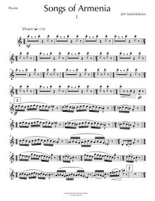 Partition Woodwinds, chansons of Armenia, pour flûte et Piano, Manookian, Jeff