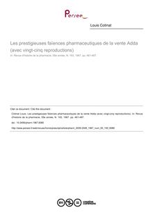 Les prestigieuses faïences pharmaceutiques de la vente Adda (avec vingt-cinq reproductions) - article ; n°193 ; vol.55, pg 461-487