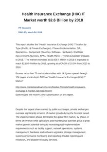 Health Insurance Exchange (HIX) IT Market worth $2.6 Billion by 2018