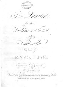 Partition violon 1, 6 corde quatuors, Pleyel, Ignaz