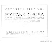 Partition complète, Le Fontane di Roma, Fountains of Rome, Respighi, Ottorino par Ottorino Respighi