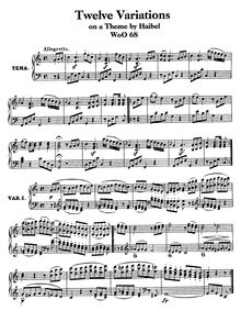 Partition complète, Twelve variations pour piano on pour  Menuet à la Viganò  from Jakob Haibel s ballet  Le nozze disturbate , WoO 68 par Ludwig van Beethoven