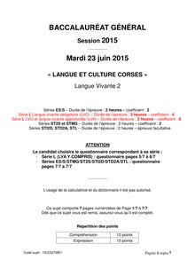 Sujet BAC 2015 - Langue et culture Corses LV2