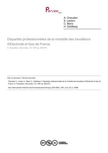 Disparités professionnelles de la mortalité des travailleurs d Electricité et Gaz de France - article ; n°6 ; vol.42, pg 863-879